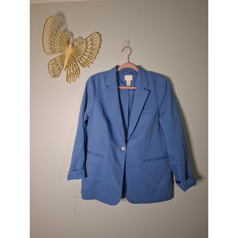 H&M Blue Single Button Blazer Viscose Blend Jacket Size M